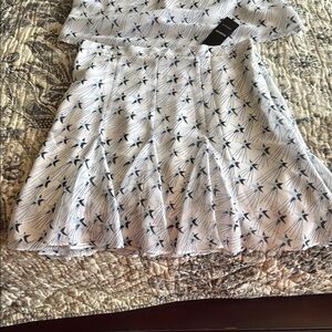 Bebe White & Blue Flare Mini & Matching Camisole Set